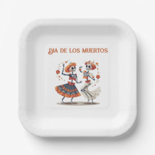 Custom Día de los Muertos Dancing Skeleton Couple Paper Plate