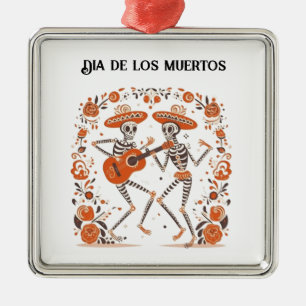 Custom Día de los Muertos Mariachi Skeletons Metal Tree Decoration