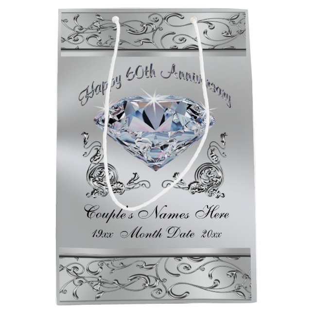 Custom Diamond 60th Wedding Anniversary Gift Bags (Front)