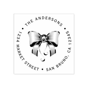 Custom Diamond Bow Return Address Rubber Stamp