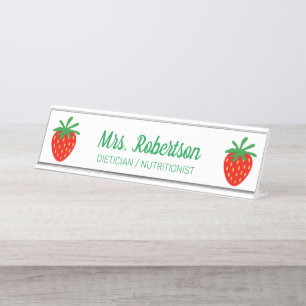 Custom dietician nutritionist red strawberry icon desk name plate