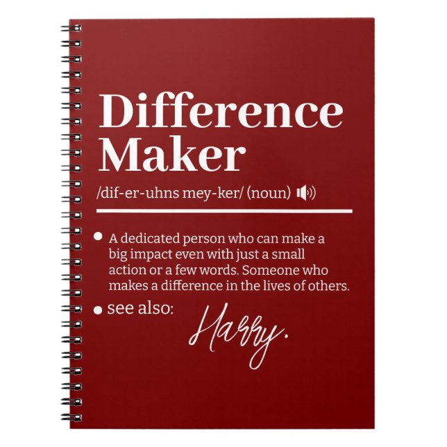 Custom Difference Maker, Mentor Appreciation Gift  Notebook (Front)