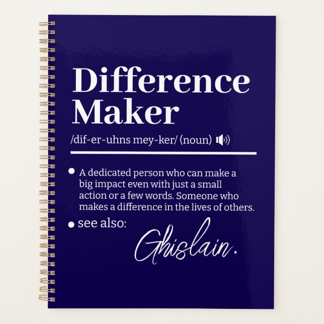 Custom Difference Maker, Mentor Appreciation Gift  Planner (Front)