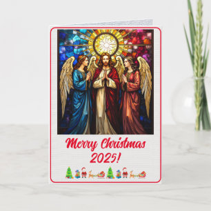 Custom Digital 3 Christmas Angels Stained Glass Card