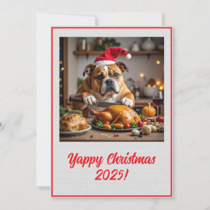 Custom Digital Bulldog Yappy Christmas Turkey Xmas Card