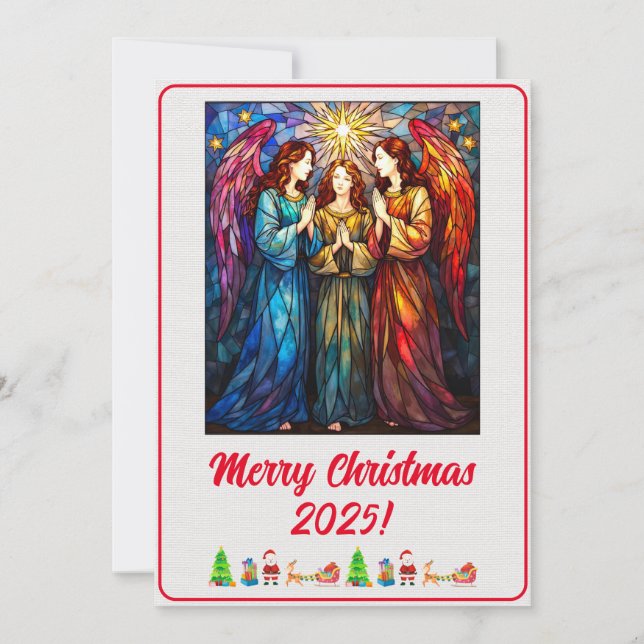 Custom Digital Christmas 3 Angels Stained Glass Card (Front)