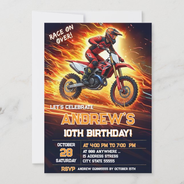 Custom digital Motocross Dirt Bike Birthday party Invitation (Front)