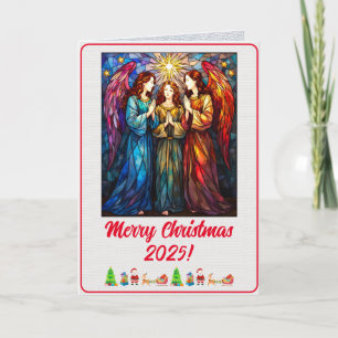 Custom Digital  Three Xmas Angels Stained Glass Card