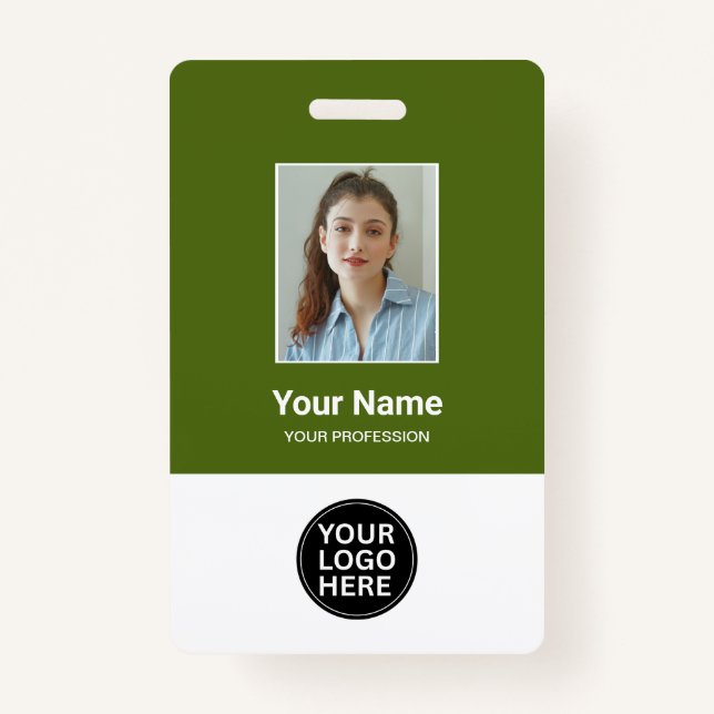 Custom Dill Green Employee Photo Logo Name Badge ID Badge (Front)