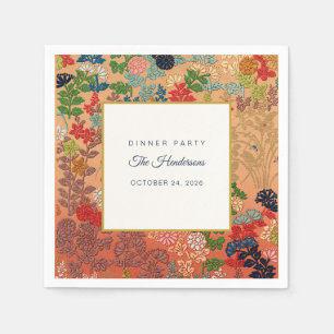 Custom Dinner Party Vintage Japanese Floral Gold Napkin