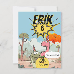 Custom Dino 6th Birthday for Dino Invitation Postcard