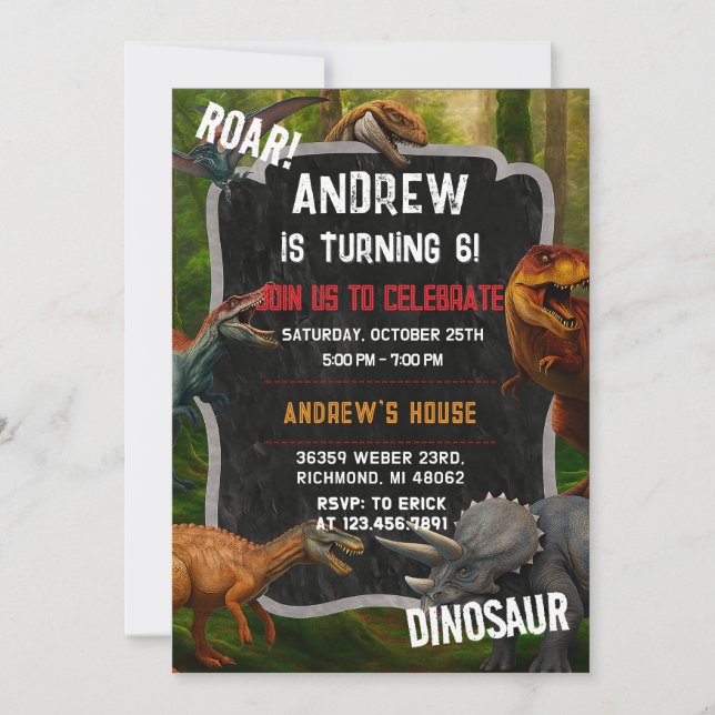 Custom Dino Boy Dinosaur birthday T-Rex party Invitation (Front)