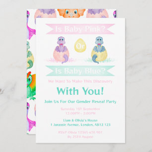 Custom Dino Watercolour Dinosaur Gender Reveal Invitation