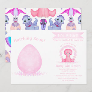 Custom Dino Watercolour Dinosaur Girl Baby Shower Invitation