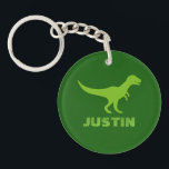 Custom dinosaur acrylic keychain for children<br><div class="desc">Custom dinosaur acrylic keychain for children. Cute personalised Birthday or Christmas gift idea for kids, grandson, grandchild, son, nephew, stepson and other family members. Green prehistoric Tyrannosaurus rex pattern design with custom name or message. Cool key chain with t-rex animal silhouette image and wild letters. Also nice as party favour...</div>