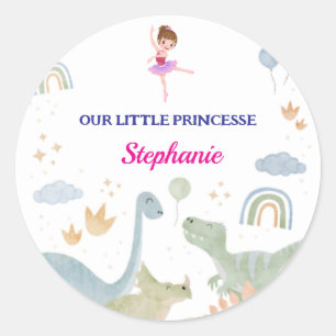 custom dinosaur ballerina ballets birthday classic round sticker