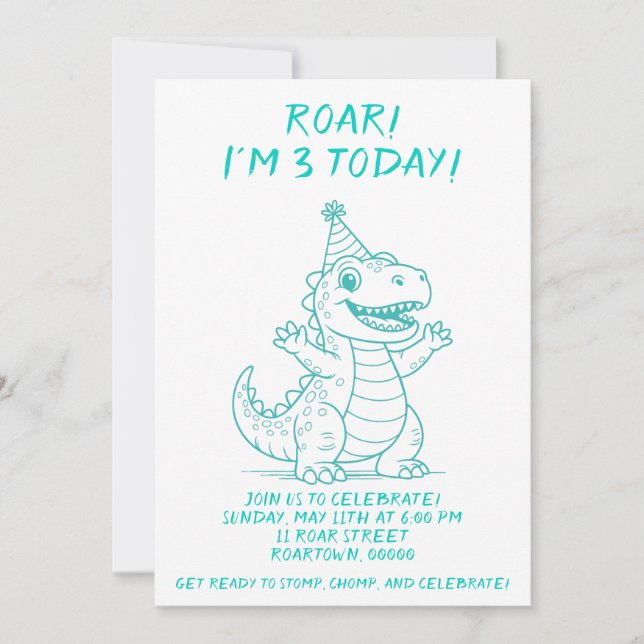 Custom Dinosaur Birthday Party Invitation (Front)
