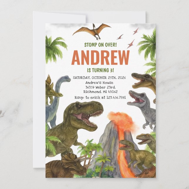 Custom Dinosaur Birthday Party Invitation (Front)