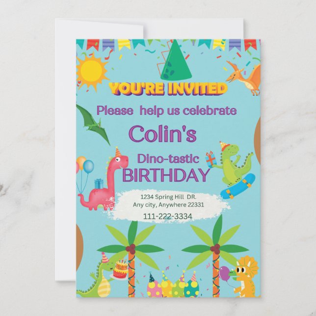 Custom Dinosaur Boy Birthday Party  Invitation (Front)
