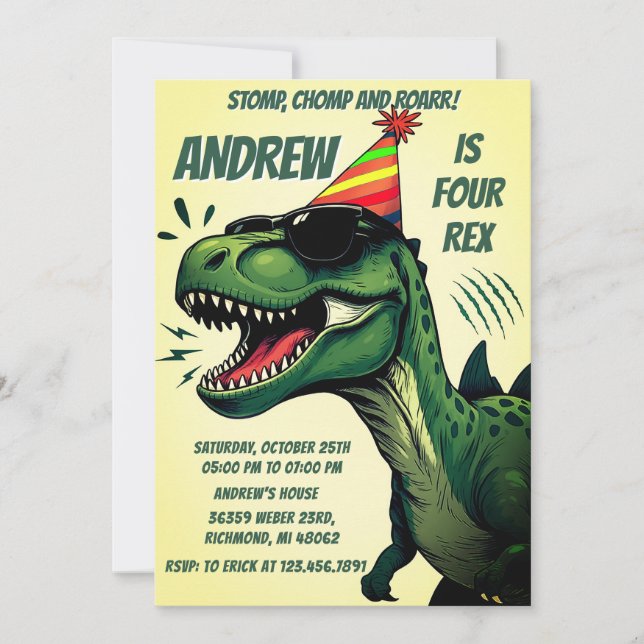 Custom Dinosaur Dino Birthday Invitation (Front)