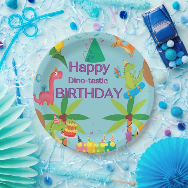 Custom Dinosaur Happy Birthday Party  Paper Plate (Party)