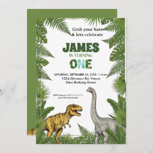 Custom Dinosaur Jungle 1st Birthday Invitation