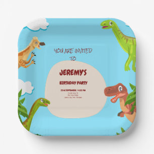 Custom Dinosaur Photo Birthday Invitation Paper Plate