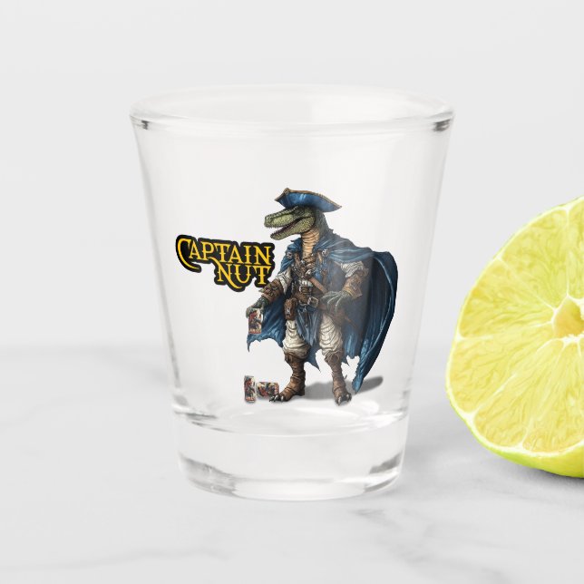 Custom Dinosaur Pirate Shot Glass (Front)