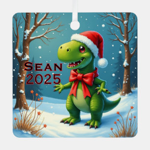 Custom Dinosaur Red Bow Metal Tree Decoration