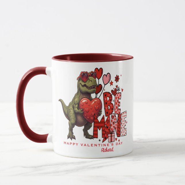 Custom Dinosaur Valentine Card - T‑Rex Be Mine Mug (Left)