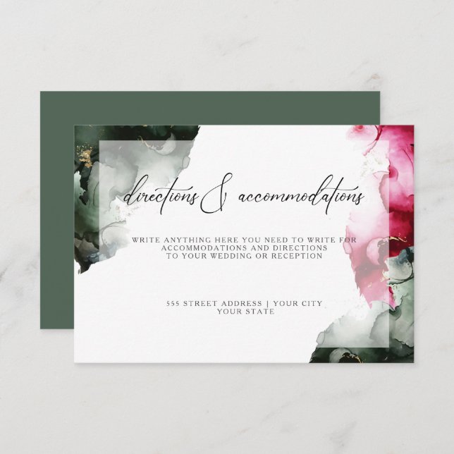 CUSTOM Directions Abstract Crimson and Sage Green  Invitation (Front/Back)