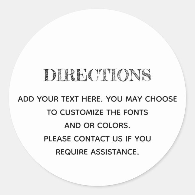 Custom Directions Simple Classic Round Sticker (Front)