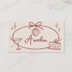 Custom disco bow birthday beige red place card 