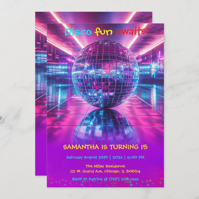 Custom Disco Party Invitation - Editable Design (Front/Back)