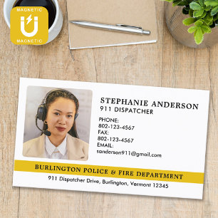 Custom Dispatcher 911 Emergency Services Photo  Magnetic Business Card