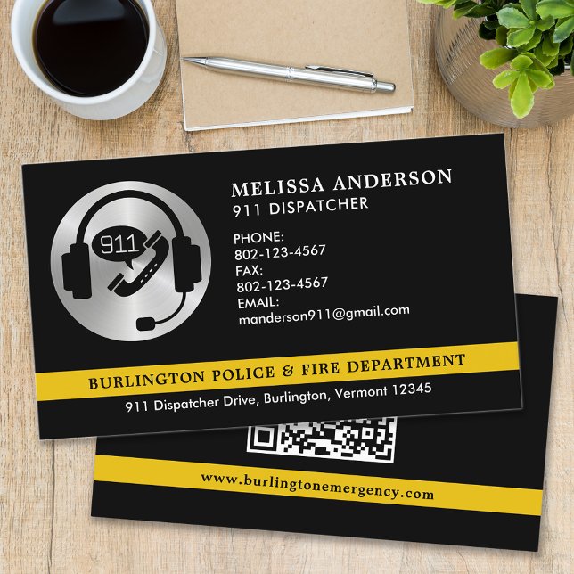 Custom Dispatcher Emergency Police Fire QR Code Business Card (Creator Uploaded)