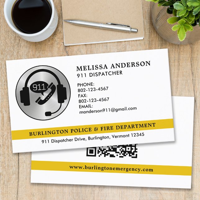 Custom Dispatcher Emergency Service Logo QR Code Business Card (Creator Uploaded)
