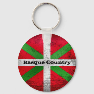 Custom, distressed Basque Country flag, Ikurriña: Key Ring