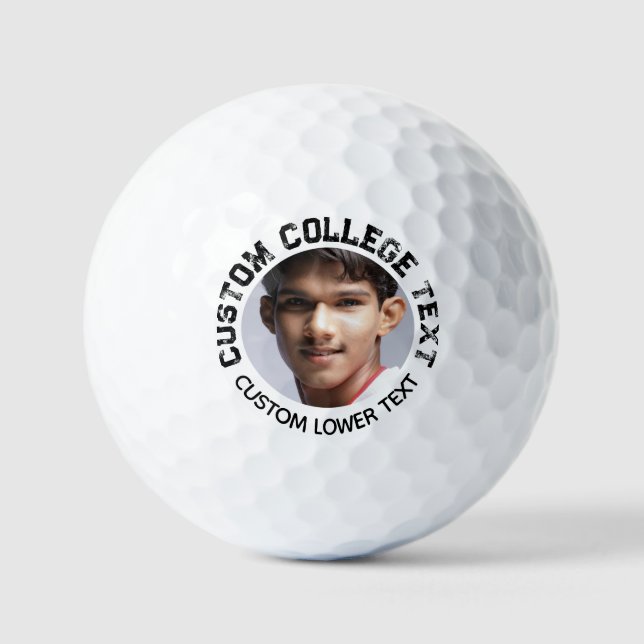 Custom Distressed College Text Photo Golf Balls (Front)