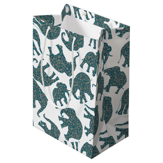 Custom Ditzy Paisley Elephants on White Gift Bag (Front Angled)
