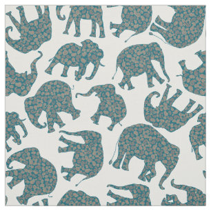 Custom Ditzy Paisley Elephants on White Pattern Fabric