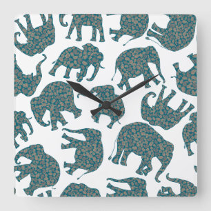 Custom Ditzy Paisley Elephants on White Wall Clock