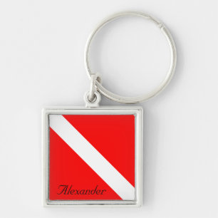 Custom Diver Down SCUBA Flag Red and White Key Ring