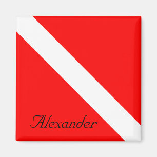 Custom Diver Down SCUBA Flag Red and White Square Magnet