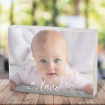 Custom DIY Baby Photo Love Calligraphy Keepsake Wooden Box Sign<br><div class="desc">“Love.” A fun, playful visual of white script handwriting and cute, playful hearts against the photo of your choice, helps keep love in your heart every day. Spread happiness and joy whenever you gaze at this stylish and modern, sweet custom photo wood box sign. The real wood gives this artwork...</div>