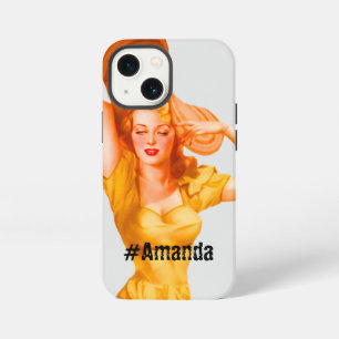 Custom DIY Monogrammed Vintage cute lady yellow iPhone 13 Mini Case