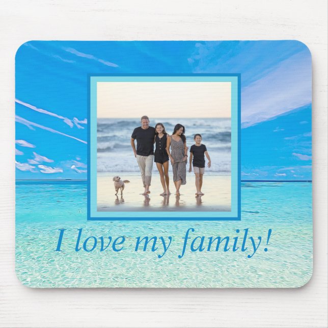 Custom DIY Photo Personalised Beach Love My Family Mouse Mat (Front)