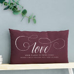 Custom DIY Script Calligraphy Love Lyrics Keepsake Lumbar Cushion<br><div class="desc">Love, DIY style! Our script calligraphy pillow, a custom keepsake for couples. Create your own cosy love story. 💑💖 #DIYLove #CoupleGoals Custom DIY Script Calligraphy Love Couple Keepsake pillow, perfect for Newlyweds to customise with names and date or Valentine's day with your favourite song lyric or place you met. This...</div>