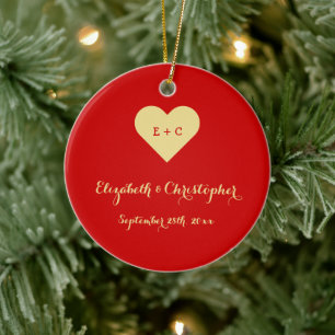 Custom DIY Wedding Name Date Heart Monogram Mr Mrs Ceramic Tree Decoration