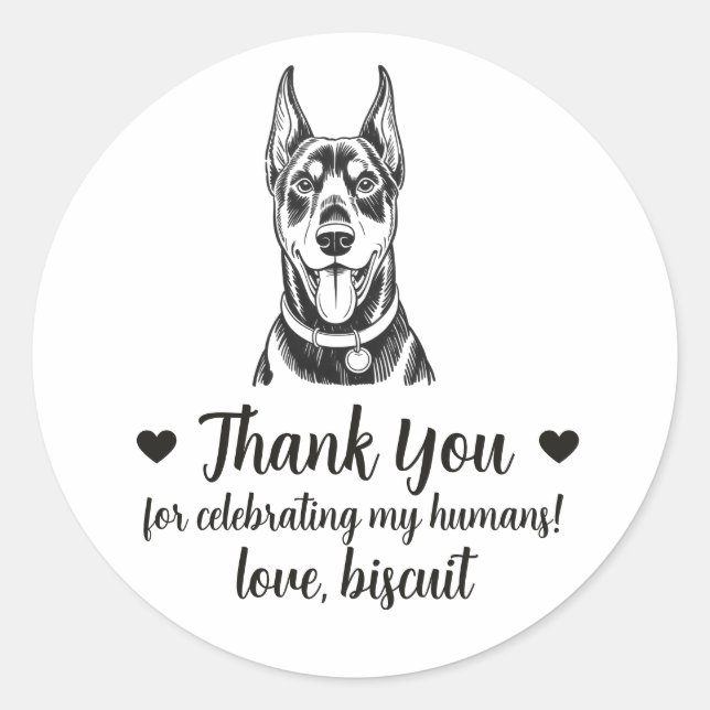 Custom Doberman Dog Wedding Favour Stickers (Front)